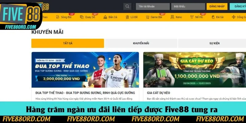 Hàng trăm ngàn ưu đãi liên tiếp được Five88 tung ra