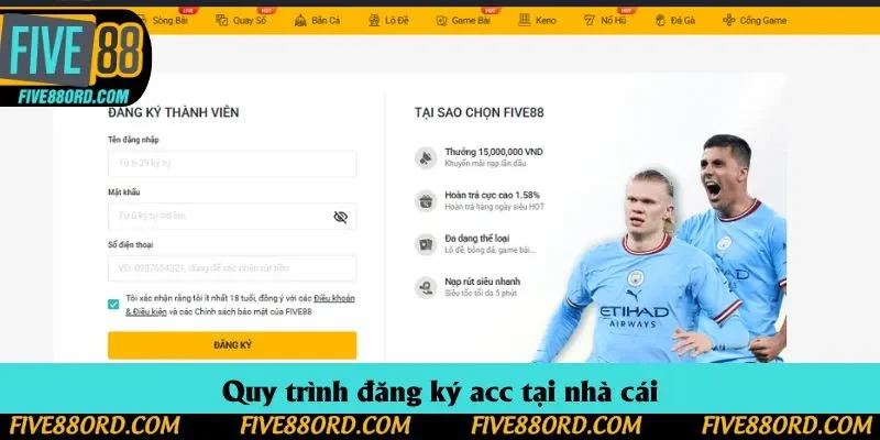 Quy trình đăng ký acc tại nhà cái